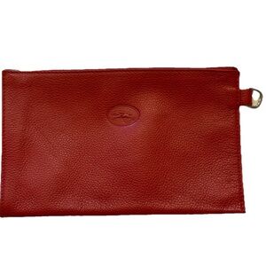 LONGCHAMP PARIS 1948 vintage red pebbled leather pouch silver hardware